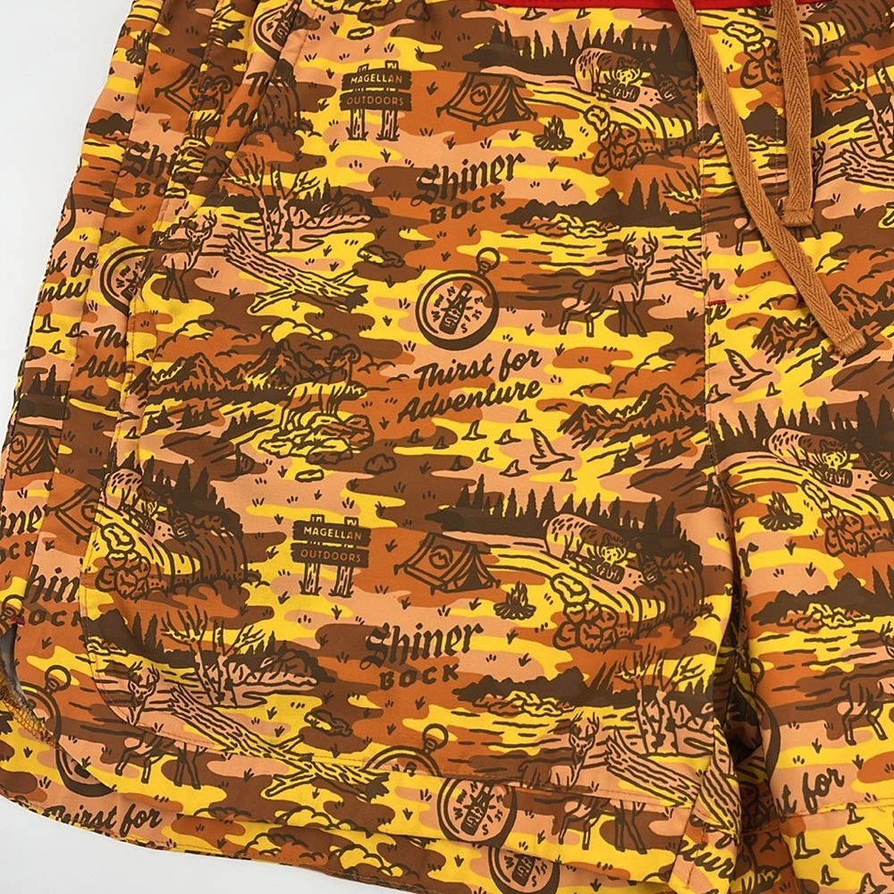 Magellan Outdoors x Shiner Bock Beer Fishing Swim Trunks Board Shorts Brown XL